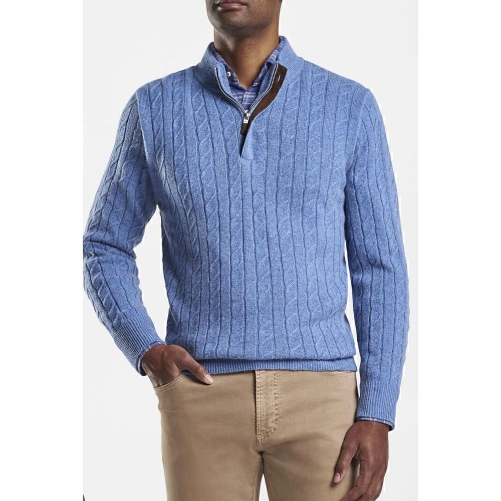 Peter Millar Baby Wool / Cashmere Cable Quarter-Zip Sweater Size XL NWT - Picture 2 of 12